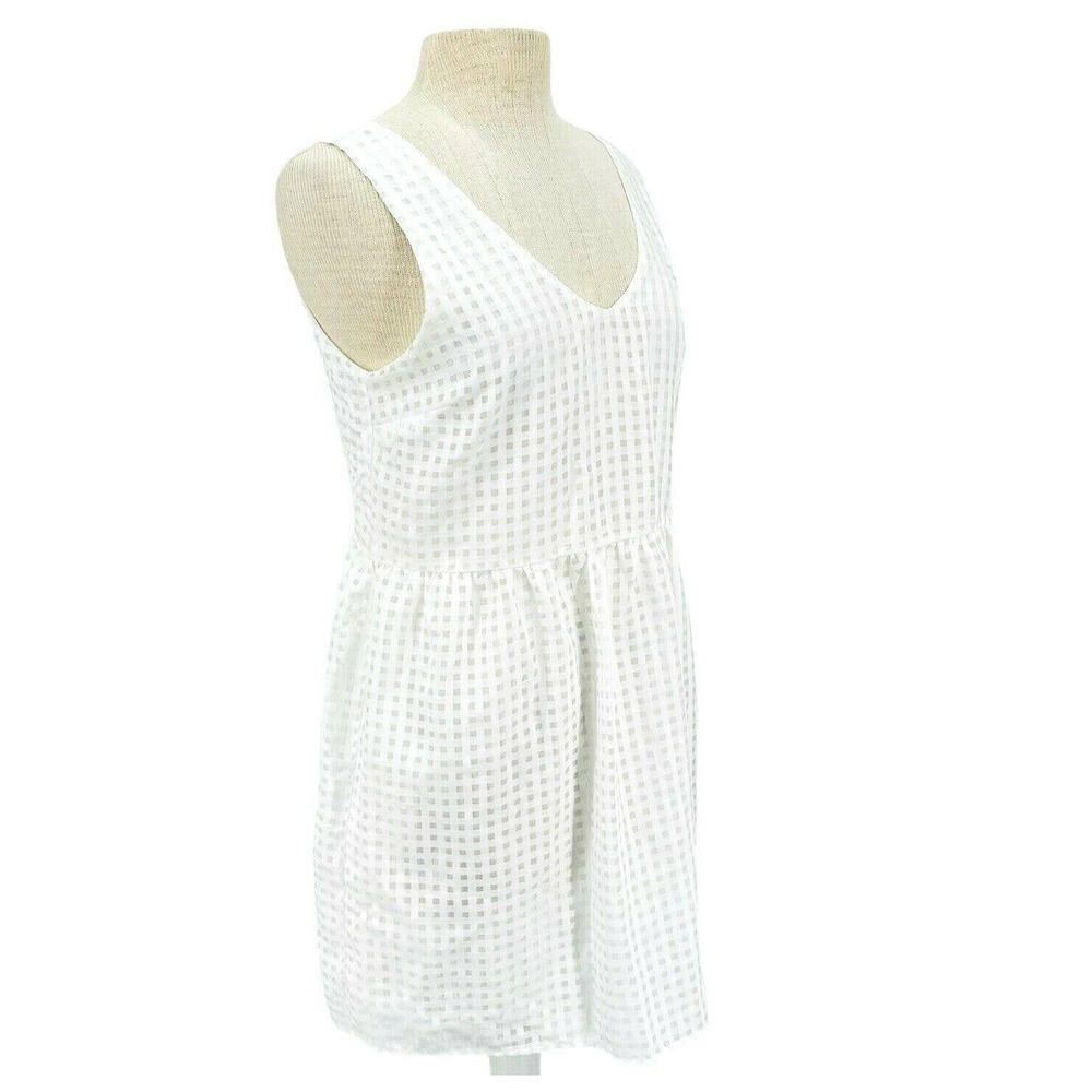 Mittoshop Sleeveless Open Back Strappy White Gingham Mini Shift Dress Sz Medium
